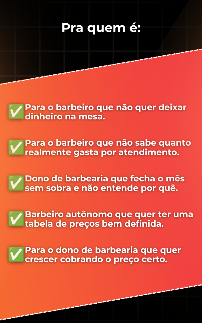 Dobra 4 da página de venda da Calculadora de Precificação para Barbearias